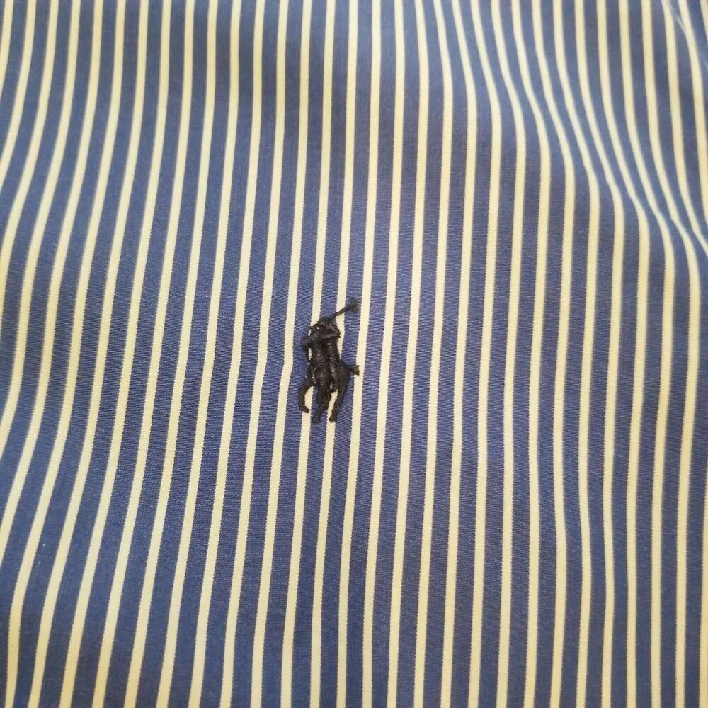 Polo Ralph Lauren Mens Dress Shirt Button Down Long Sleeve Size 17 Striped Blue